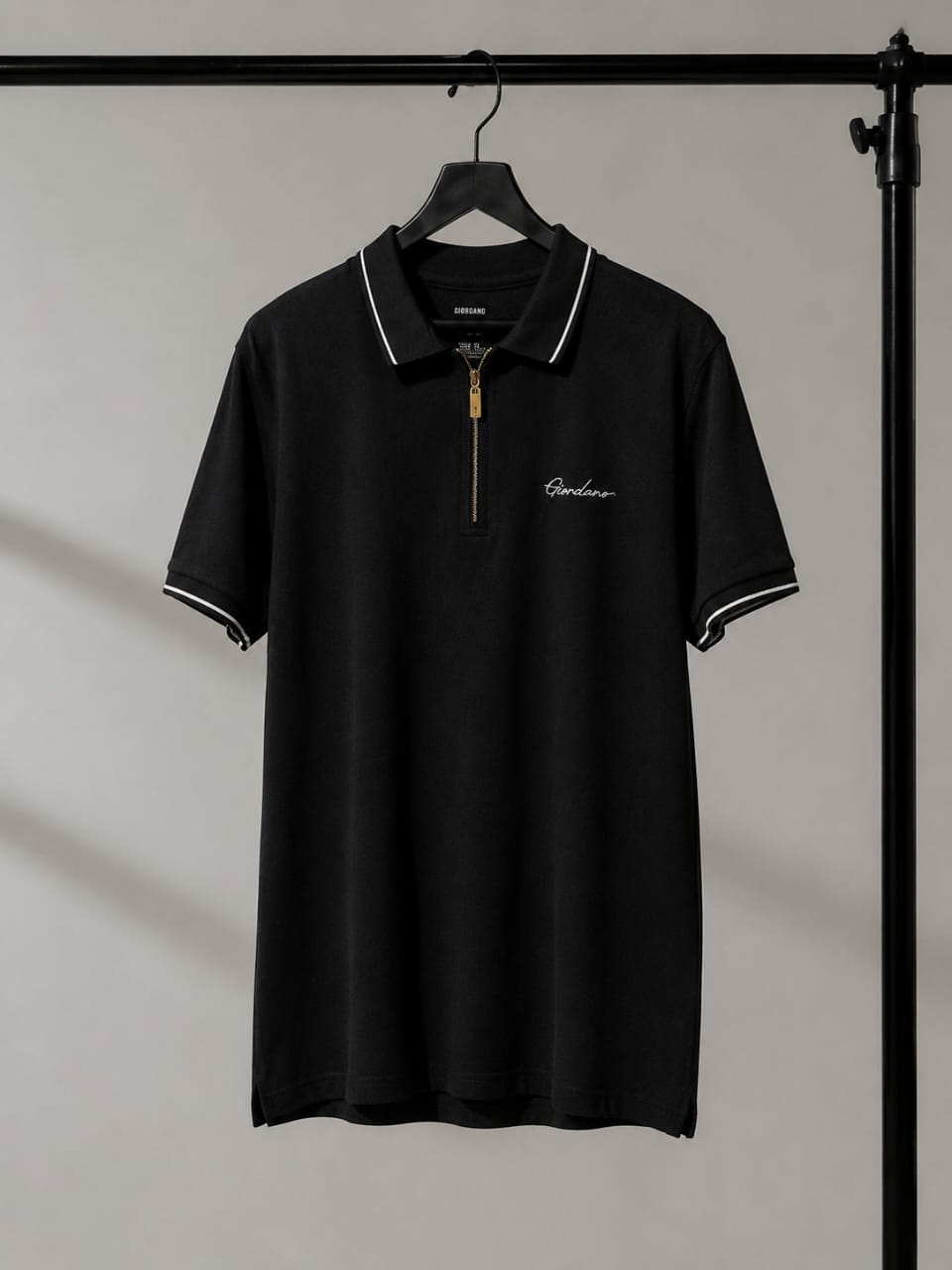 Men's Black Zip-Neck Polo T-Shirt